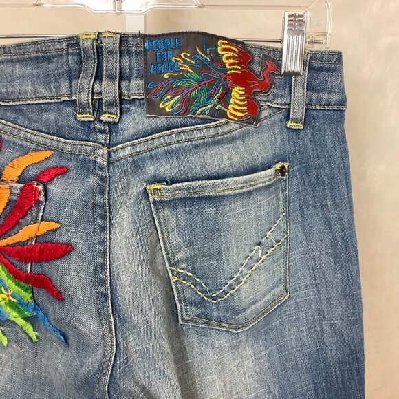 Vintage Y2K 00s People For Peace Low Rise Embroidered Flare Jeans 31 - Picture 4 of 7